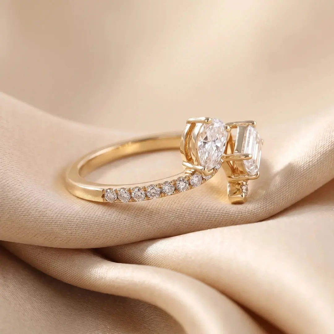 1.10 CT Pear & Emerald Open Diamond  Ring