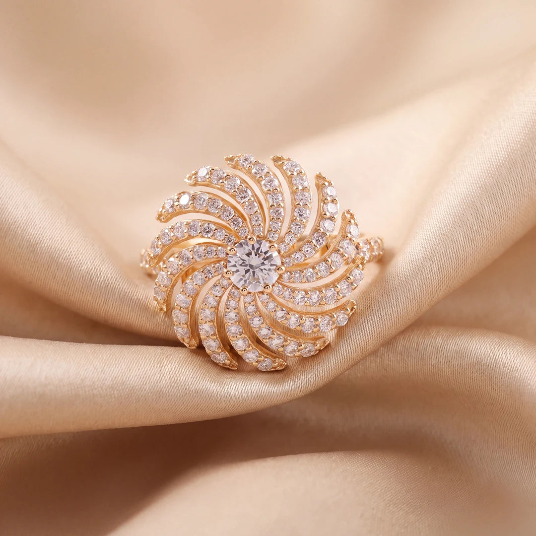 1.45 CT Round Swirl Pavé Diamond Ring