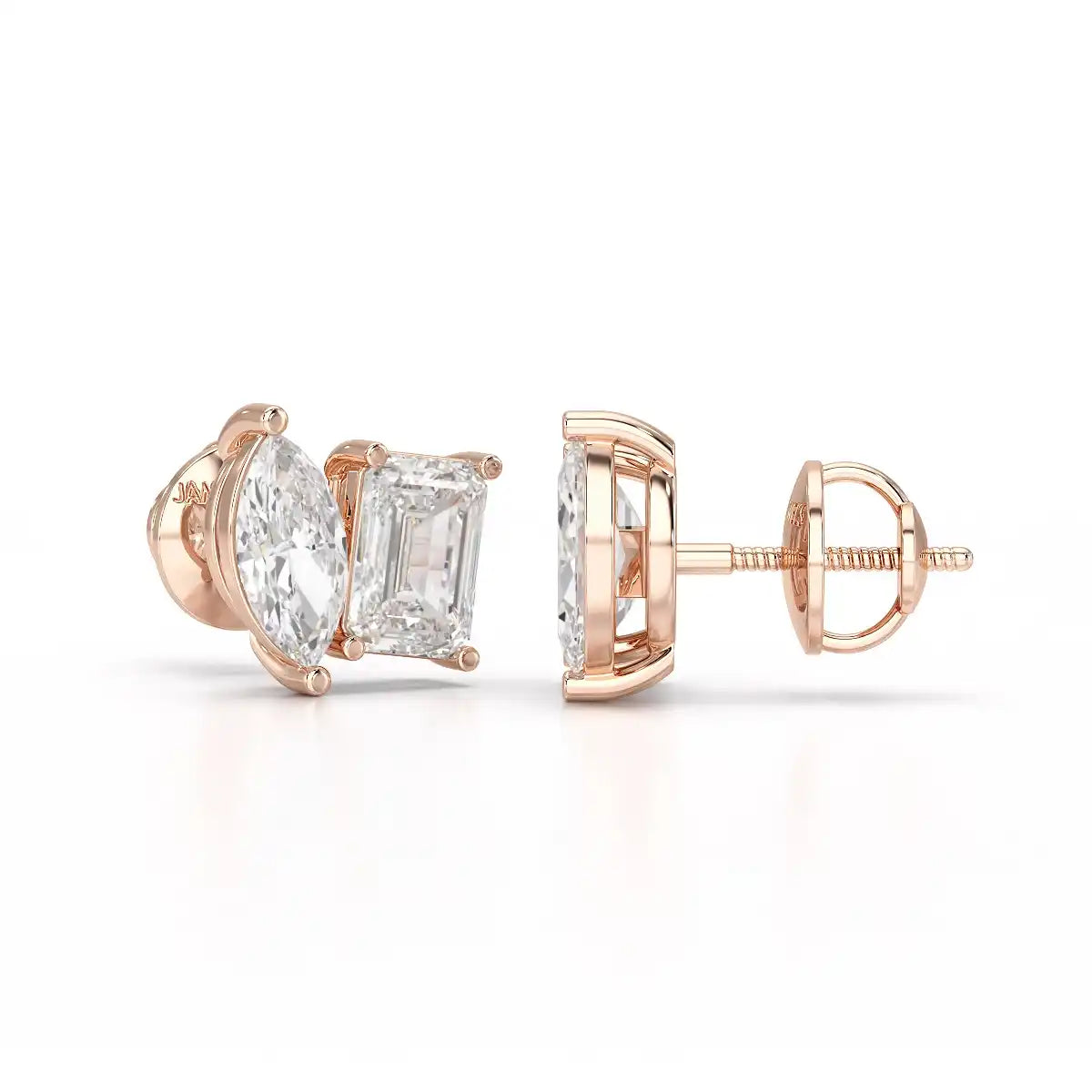 2.1 CT Emerald and Marquise Cut Lab Diamond Duo Stud Earring