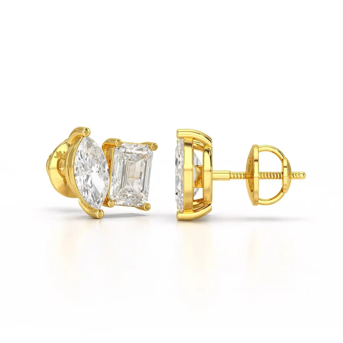 2.1 CT Emerald and Marquise Cut Lab Diamond Duo Stud Earring