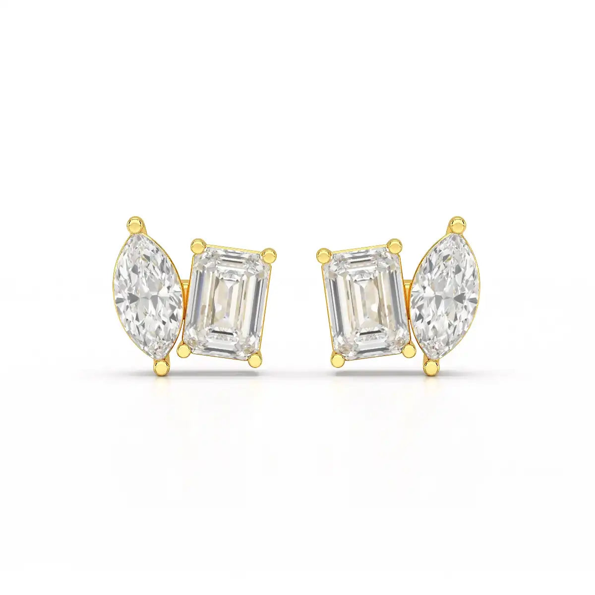 2.1 CT Emerald and Marquise Cut Lab Diamond Duo Stud Earring