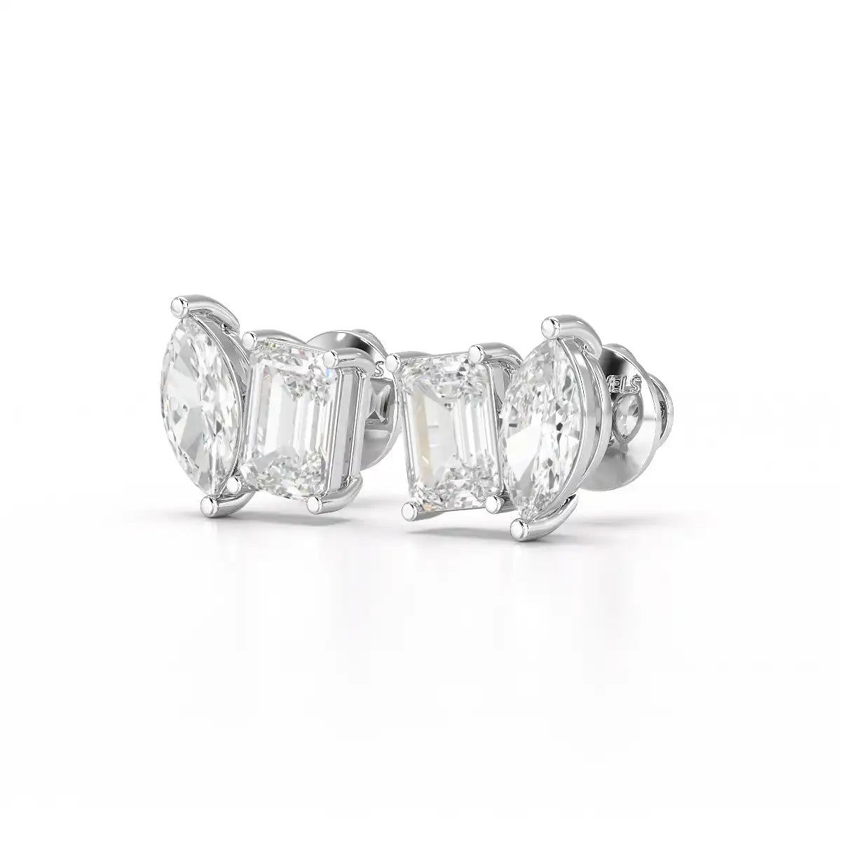 2.1 CT Emerald and Marquise Cut Lab Diamond Duo Stud Earring