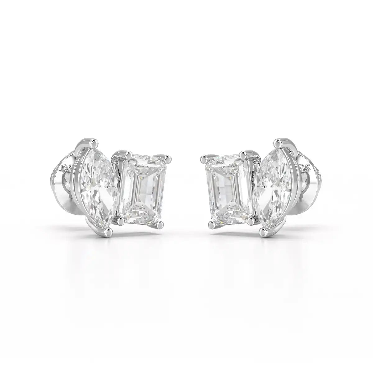 2.1 CT Emerald and Marquise Cut Lab Diamond Duo Stud Earring