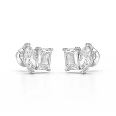 2.1 CT Emerald and Marquise Cut Lab Diamond Duo Stud Earring