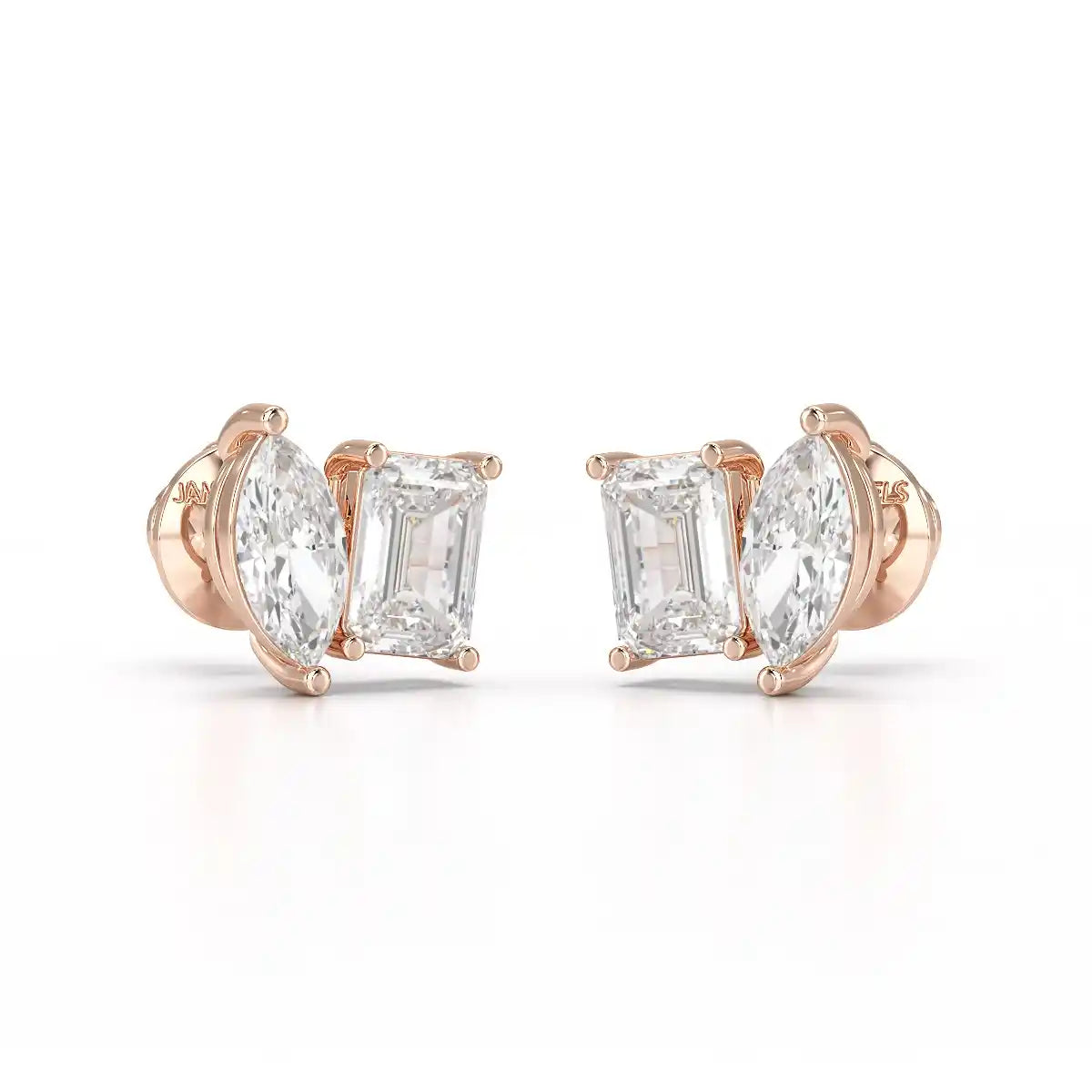 2.1 CT Emerald and Marquise Cut Lab Diamond Duo Stud Earring