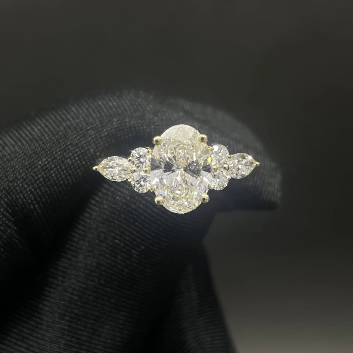 2.08 CT Oval Cut Lab Diamond Ring with side diamonds (Ready for Delivery)