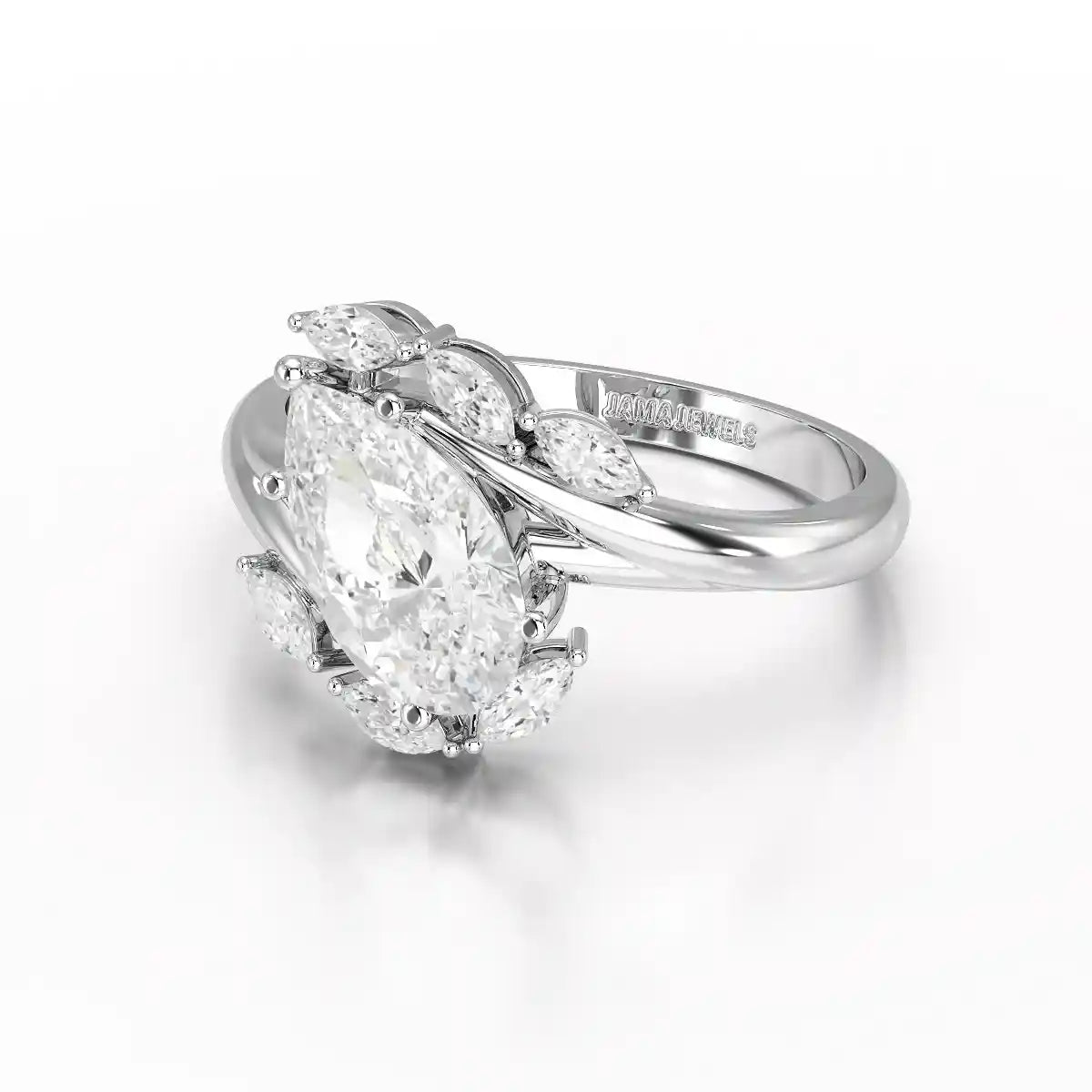 1.7 CT Pear Cut Lab Diamond Ring with Marquise Side Stones