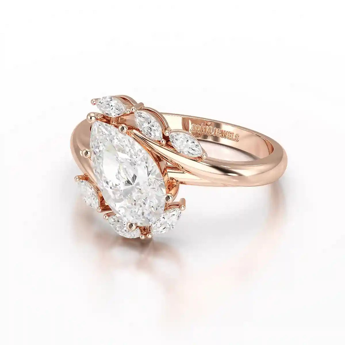 1.7 CT Pear Cut Lab Diamond Ring with Marquise Side Stones