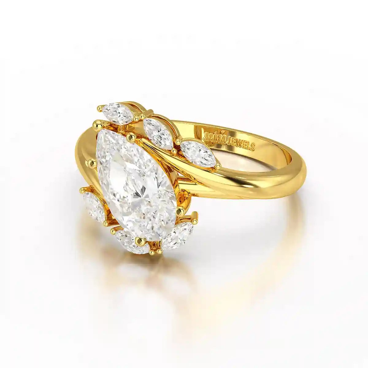 1.7 CT Pear Cut Lab Diamond Ring with Marquise Side Stones
