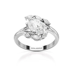 1.7 CT Pear Cut Lab Diamond Ring with Marquise Side Stones