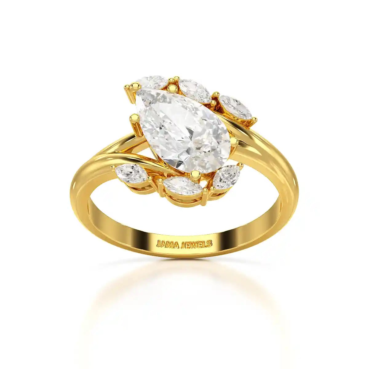 1.7 CT Pear Cut Lab Diamond Ring with Marquise Side Stones
