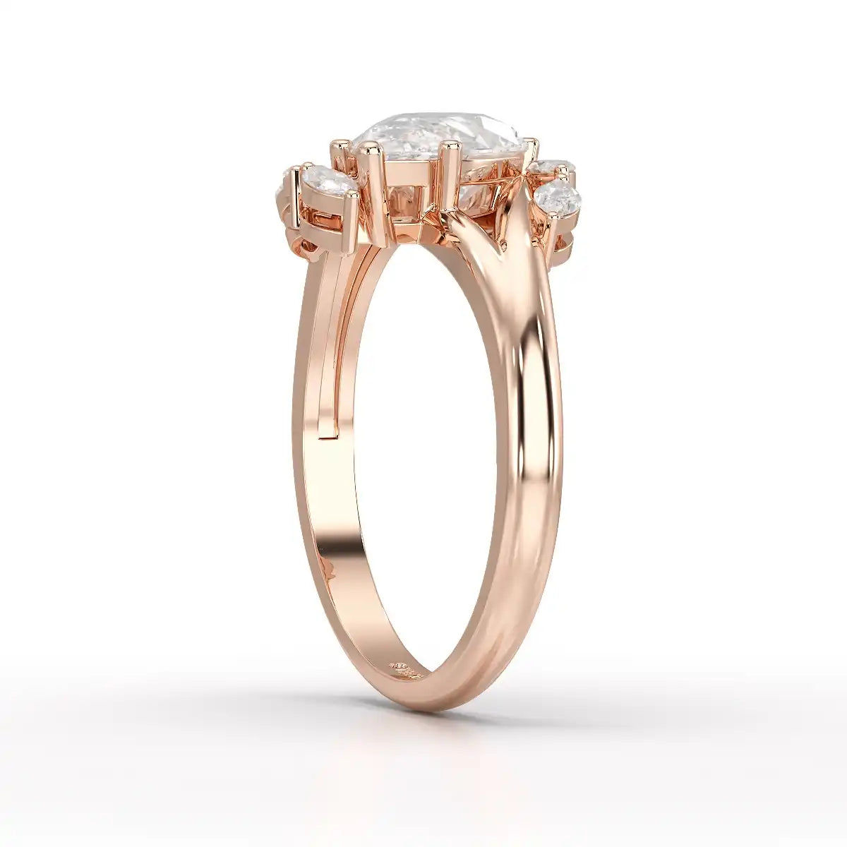 1.7 CT Pear Cut Lab Diamond Ring with Marquise Side Stones