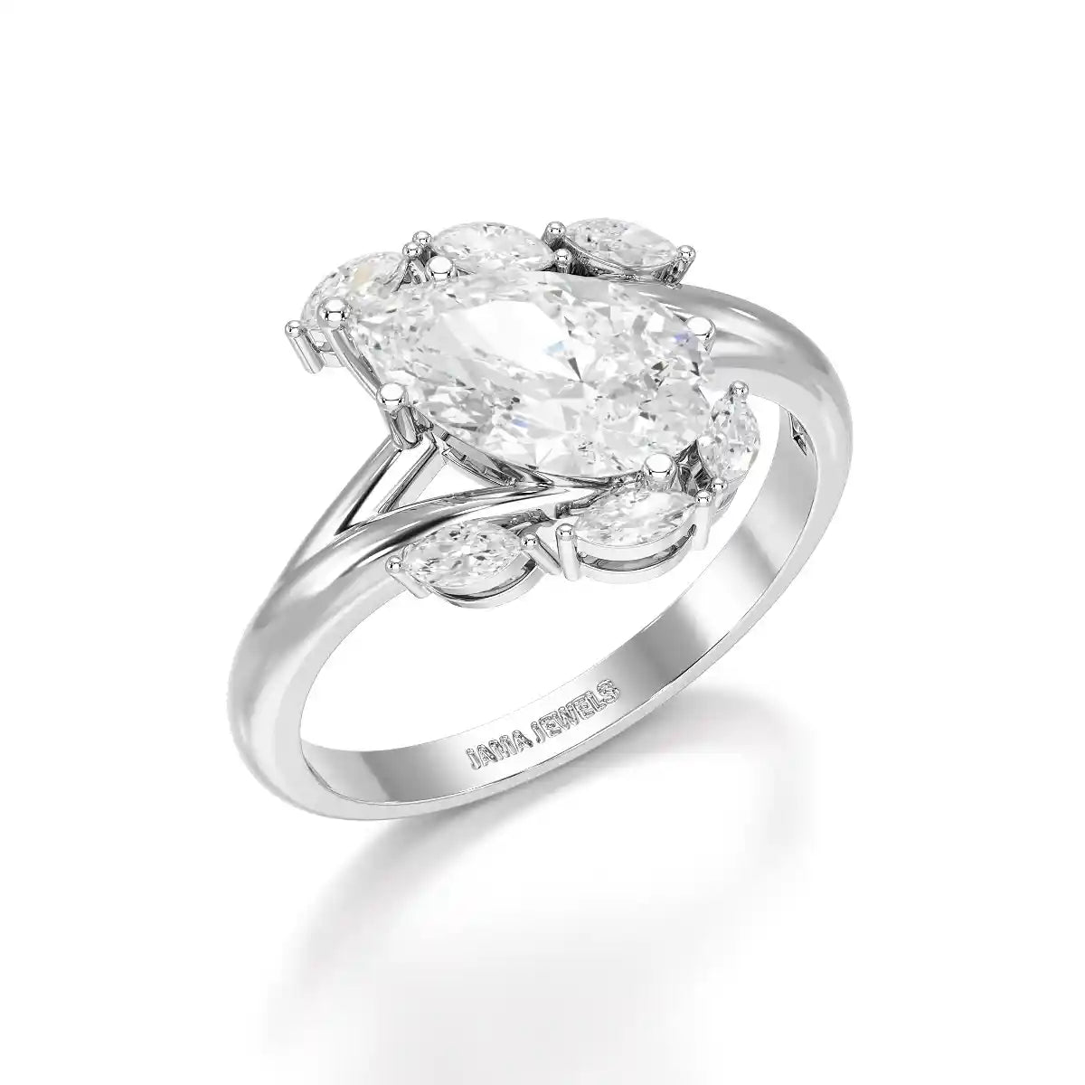 1.7 CT Pear Cut Lab Diamond Ring with Marquise Side Stones