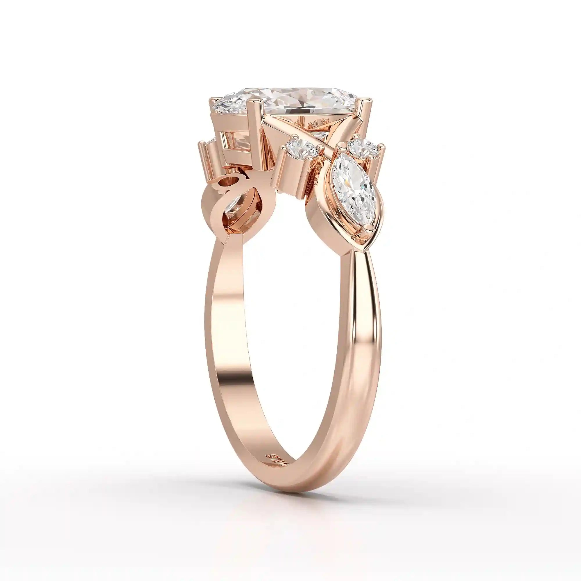 1.80 CT Oval Cut Sideways Ring with Marquise & Round Side Diamonds