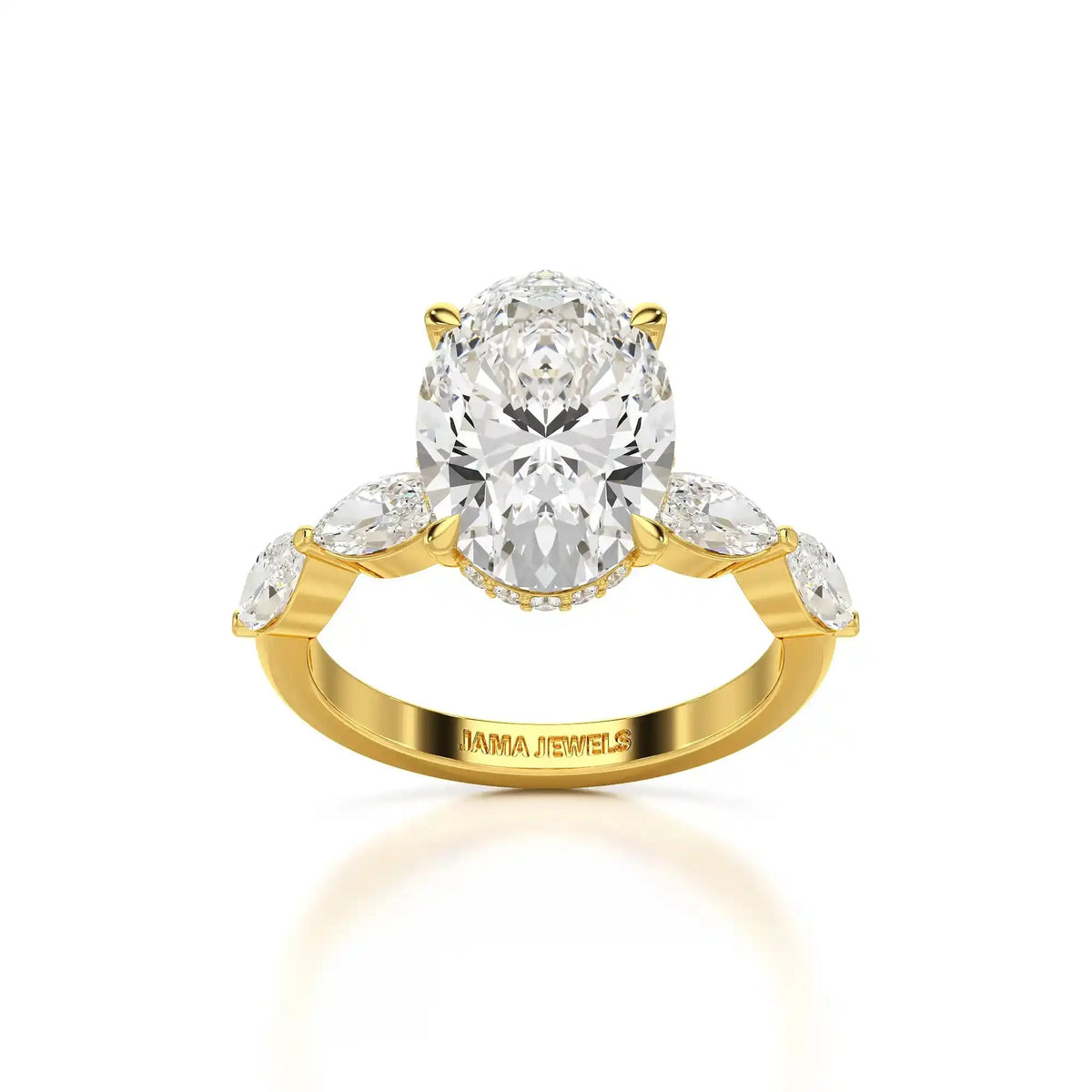 3.40 CT Oval Cut Ring with Marquise & Round Cut Side Diamonds Jama Jewels