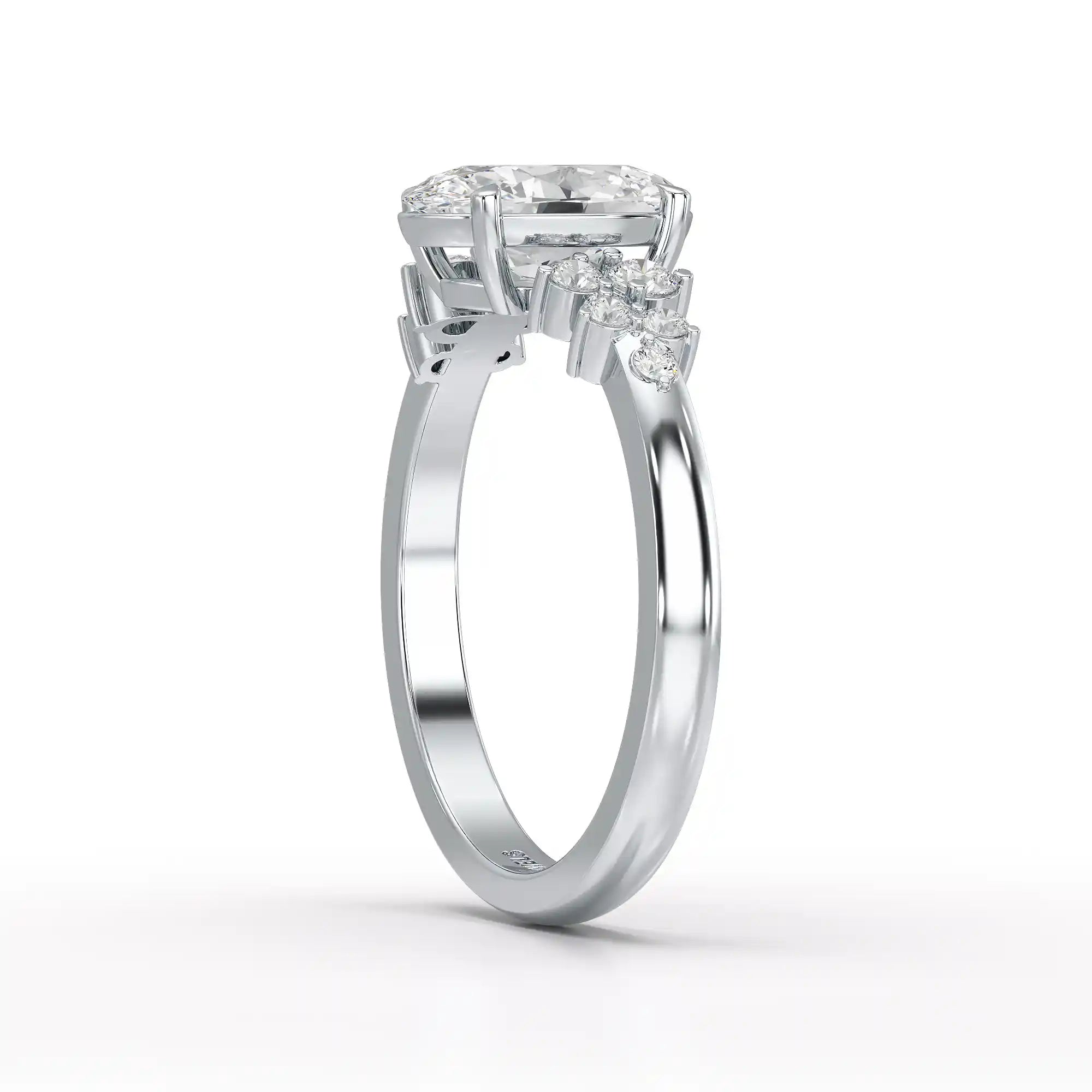 1.80 CT Oval Cut Ring with Round Side Diamonds