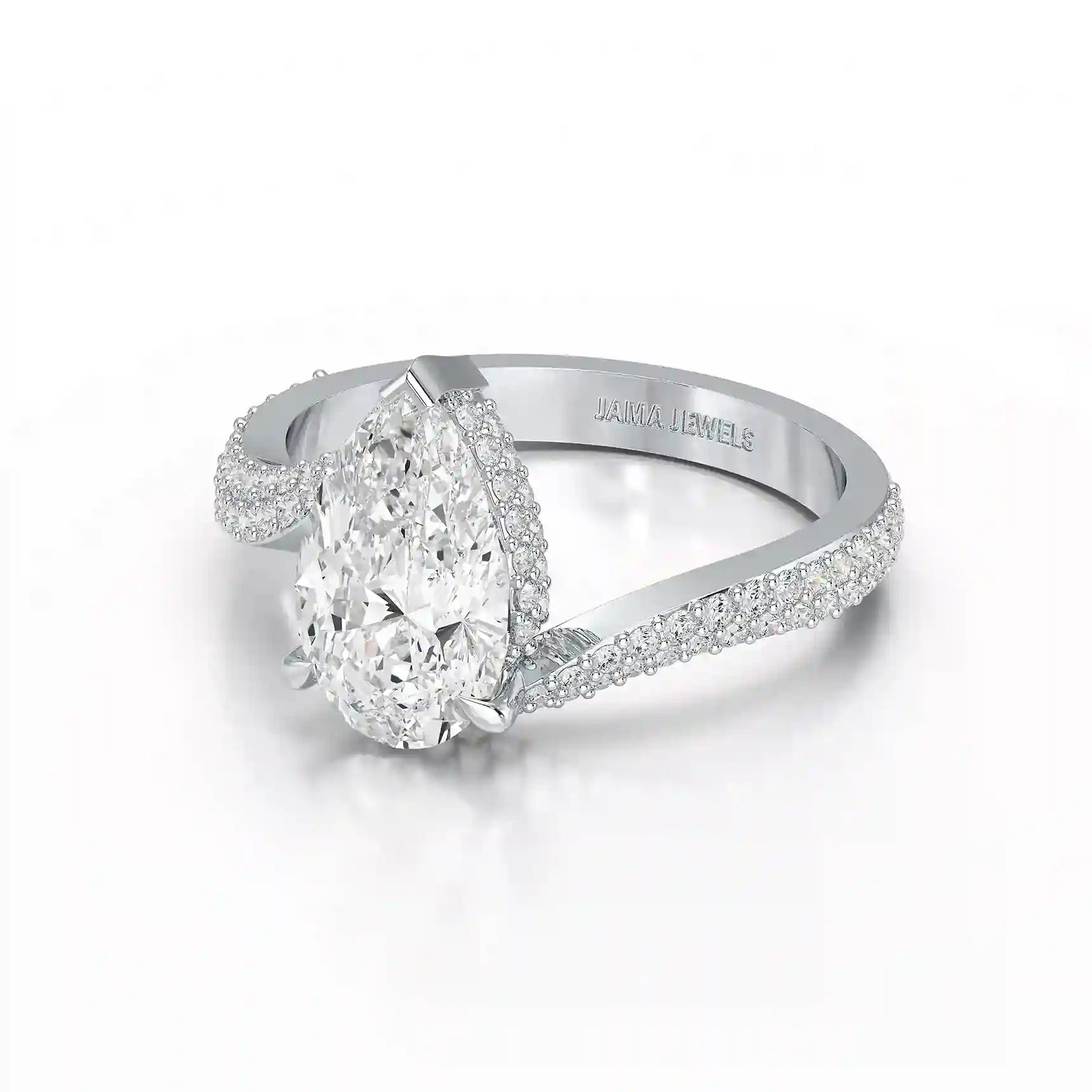 2.55 CT Pear Cut Twisted Ring with Round Diamonds