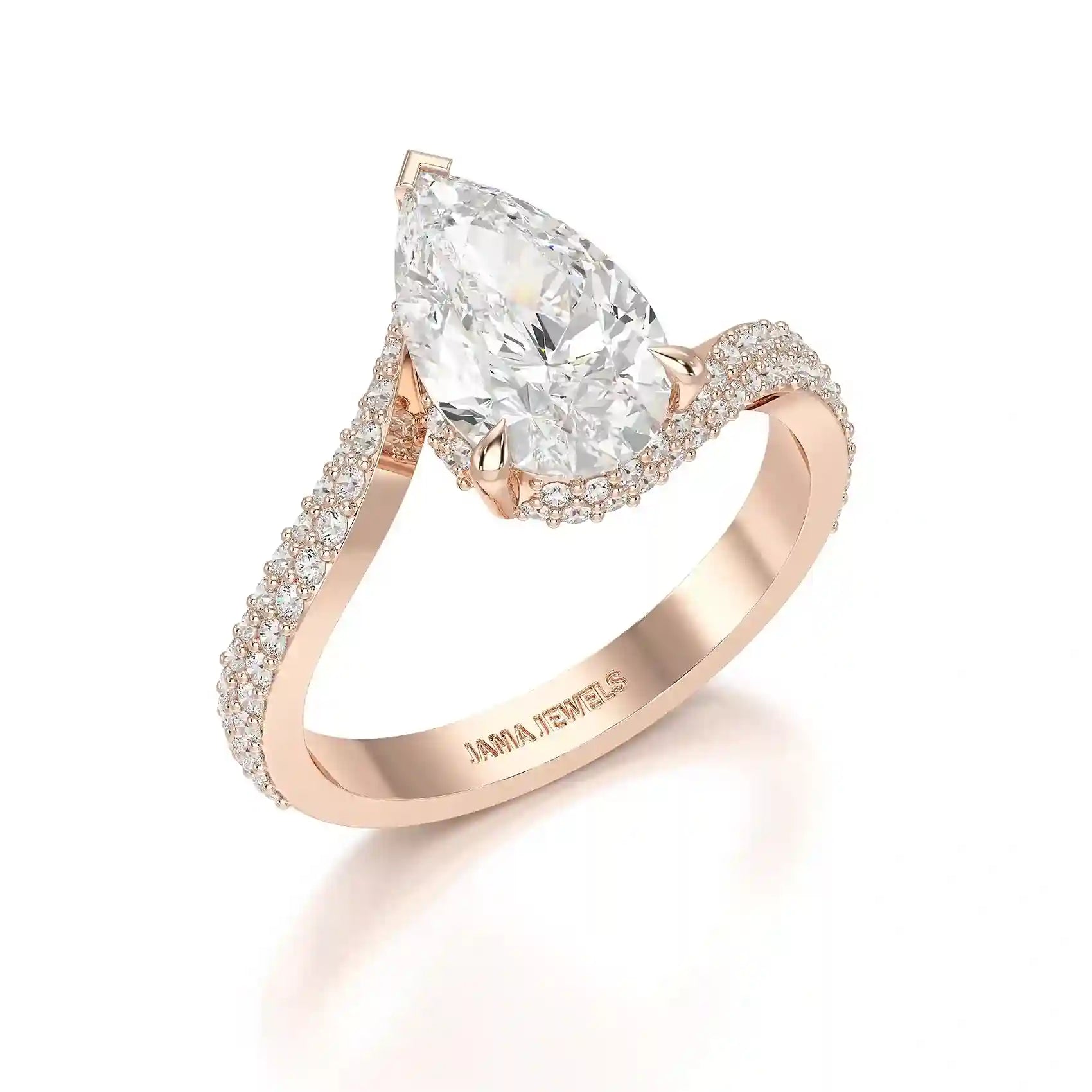 2.55 CT Pear Cut Twisted Ring with Round Diamonds