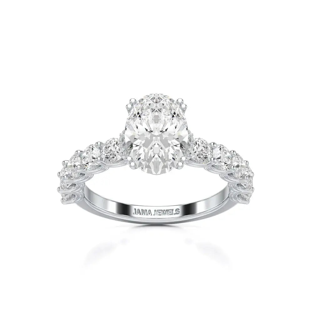 3.40 CT Oval Cut Ring with Round Diamonds in Pave Setting Jama Jewels