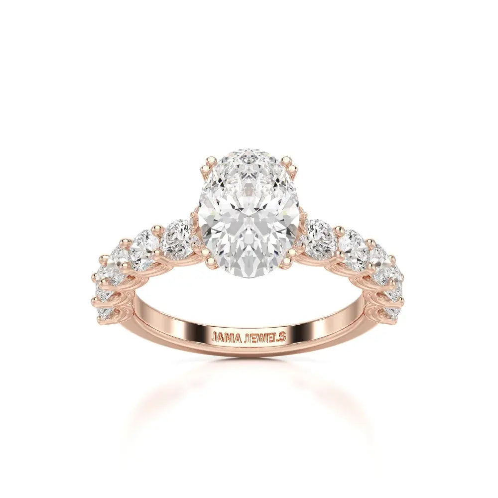 3.40 CT Oval Cut Ring with Round Diamonds in Pave Setting Jama Jewels