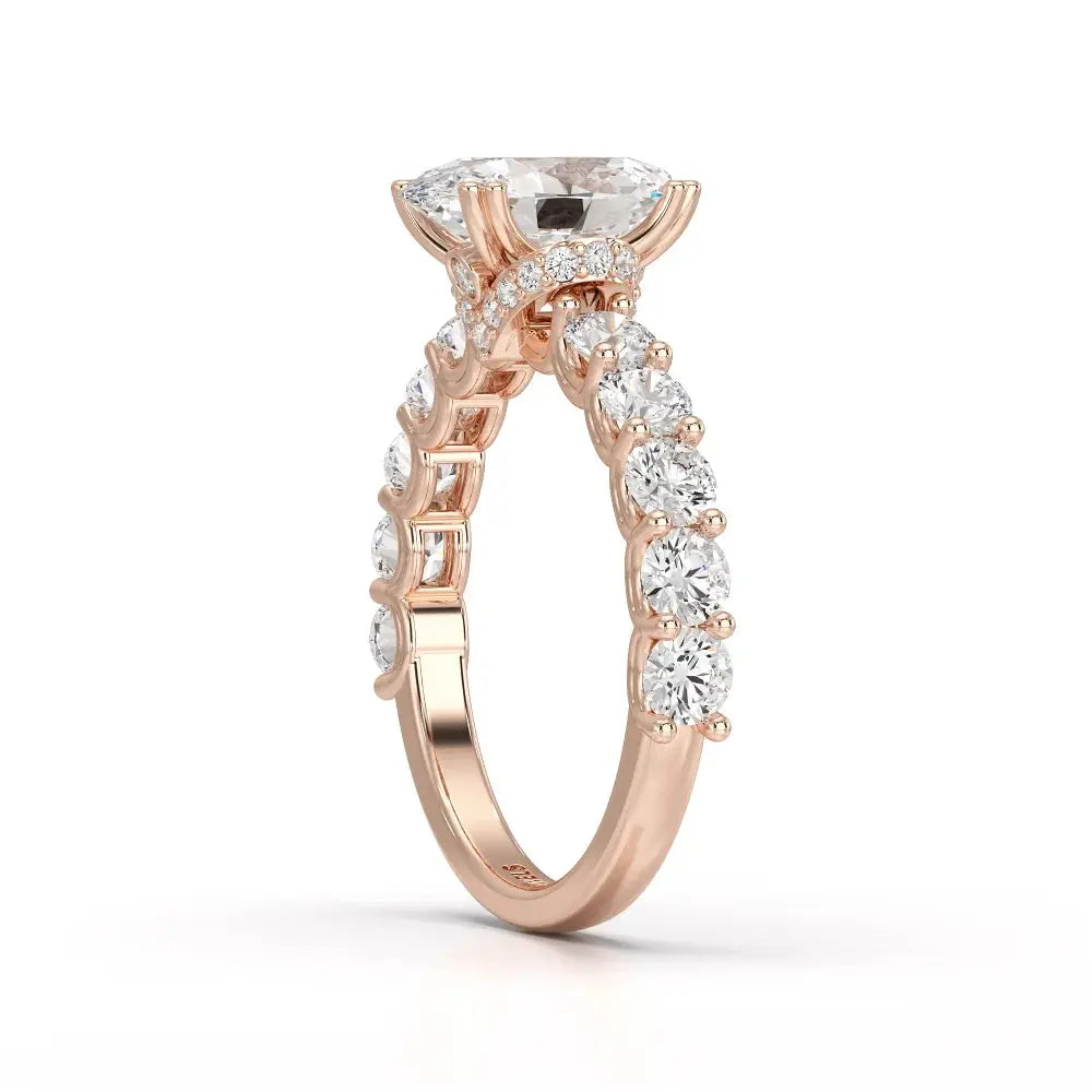 3.40 CT Oval Cut Ring with Round Diamonds in Pave Setting Jama Jewels
