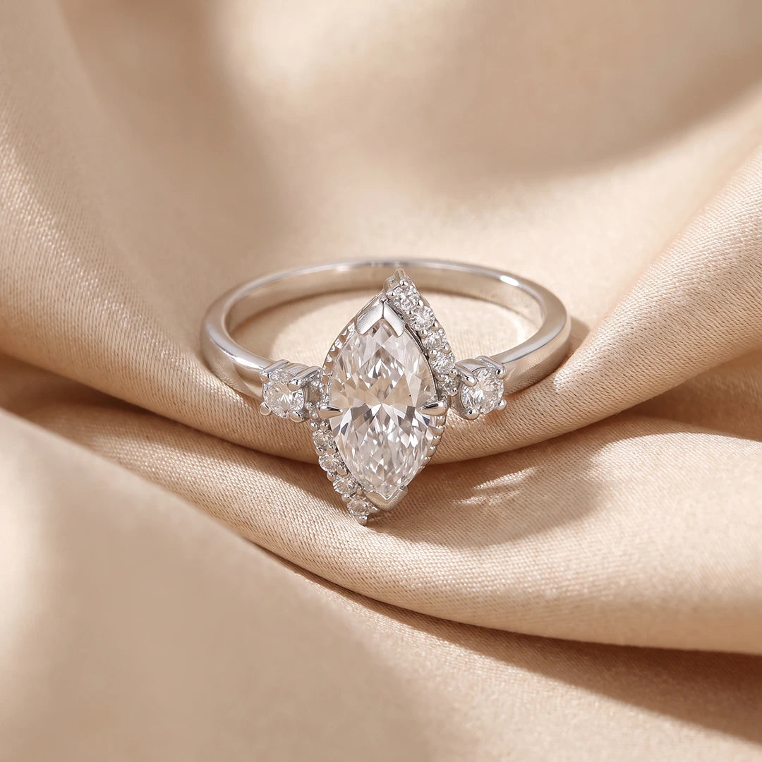 1.25 CT Marquise Asymmetrical Cluster Diamond Ring