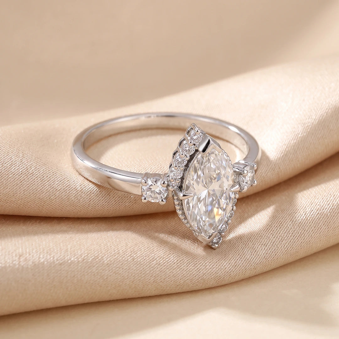 1.25 CT Marquise Asymmetrical Cluster Diamond Ring