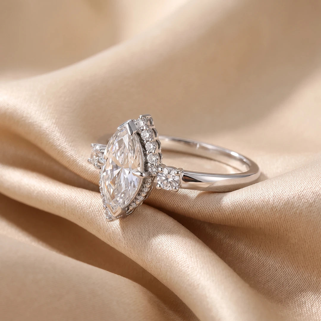 1.25 CT Marquise Asymmetrical Cluster Diamond Ring