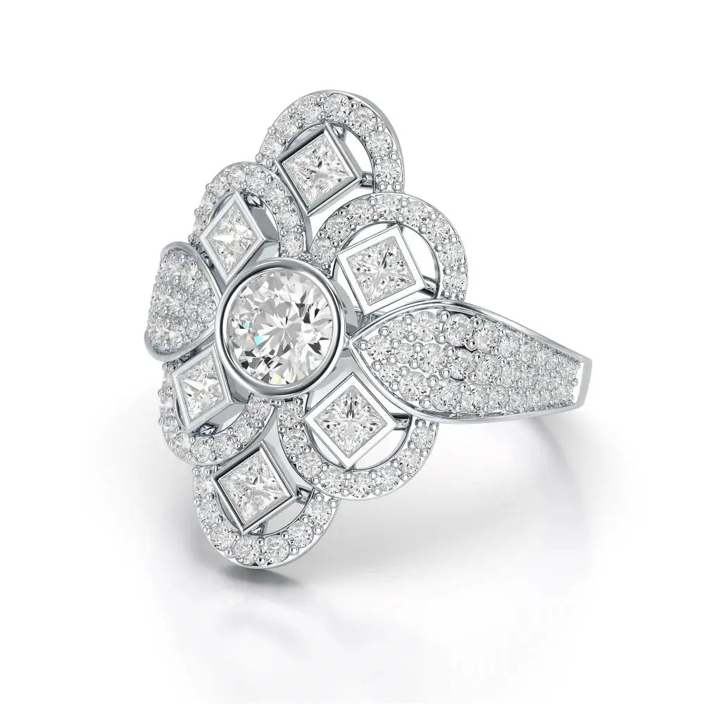 1.70 CT Princess & Round Diamonds Floral Cluster Ring Jama Jewels