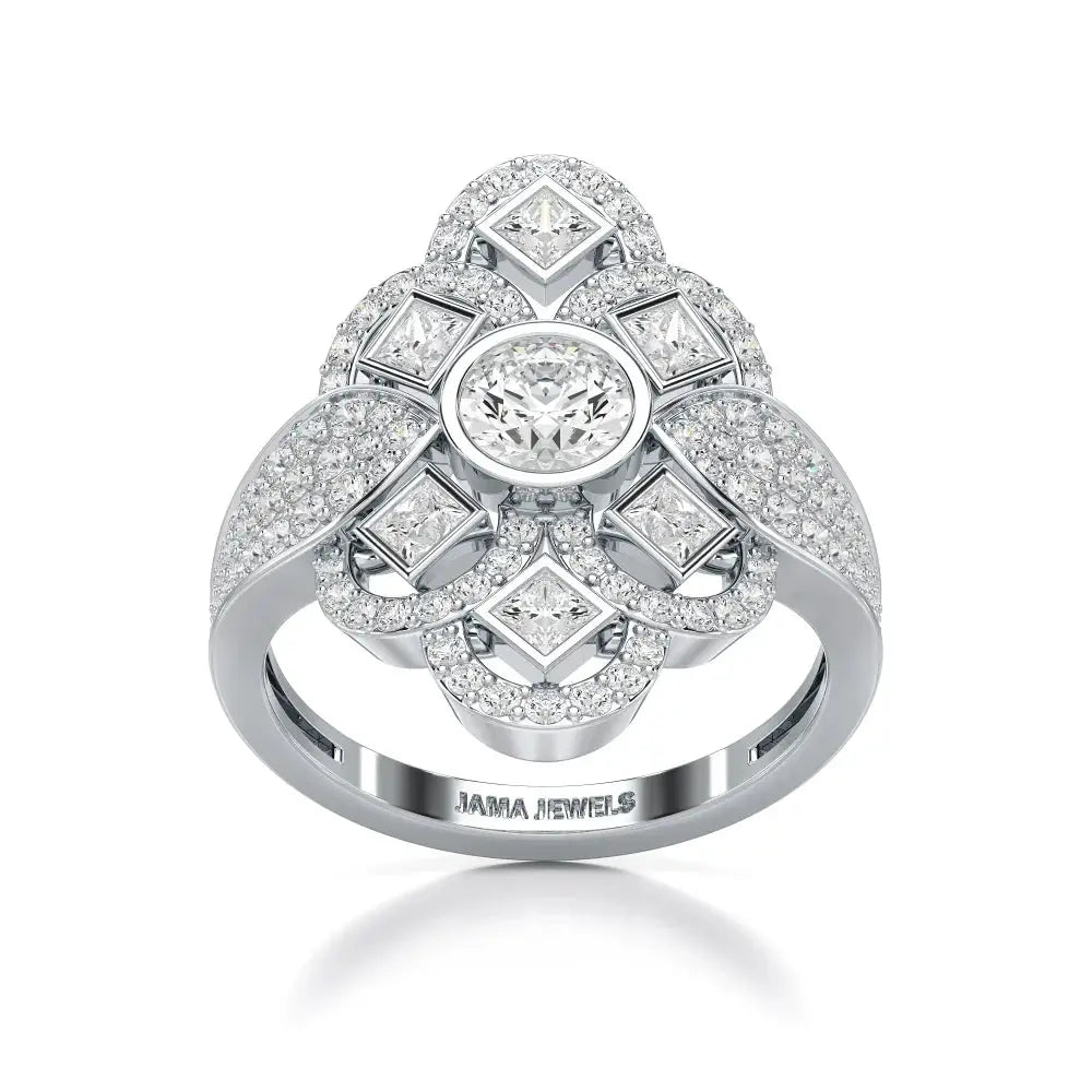 1.70 CT Princess & Round Diamonds Floral Cluster Ring Jama Jewels