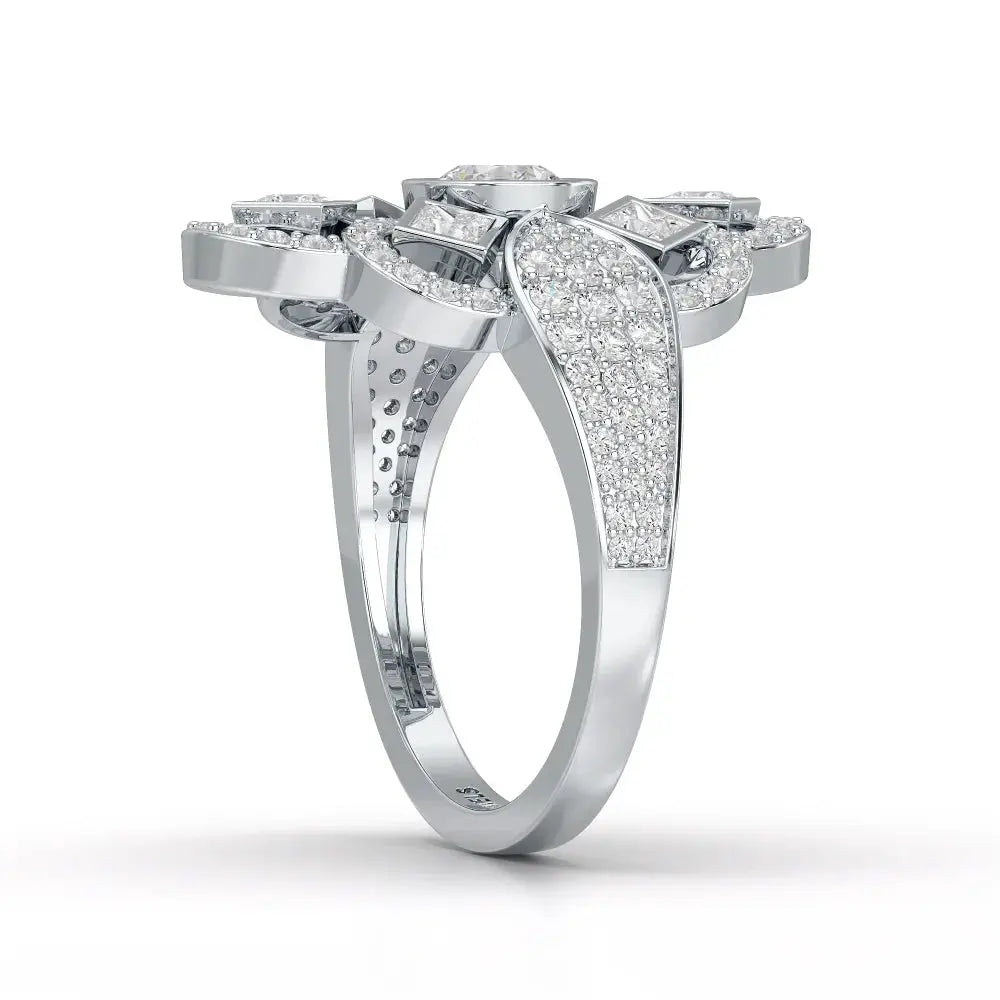 1.70 CT Princess & Round Diamonds Floral Cluster Ring Jama Jewels