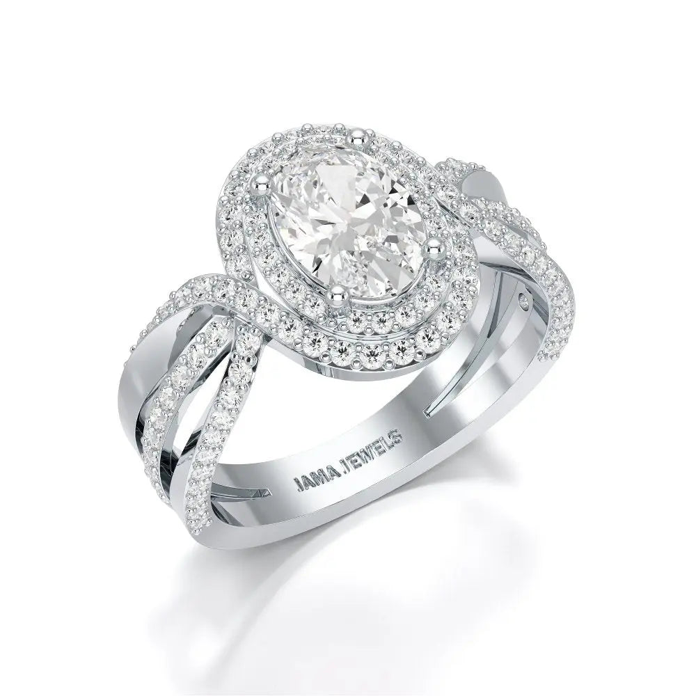 1.60 CT Oval Cut Diamond Halo Ring Jama Jewels
