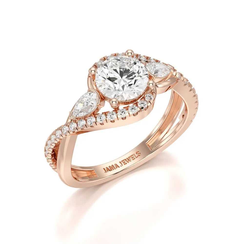 1.45 CT Round Cut Diamond Bypass Ring with Pear & Round Diamonds Jama Jewels