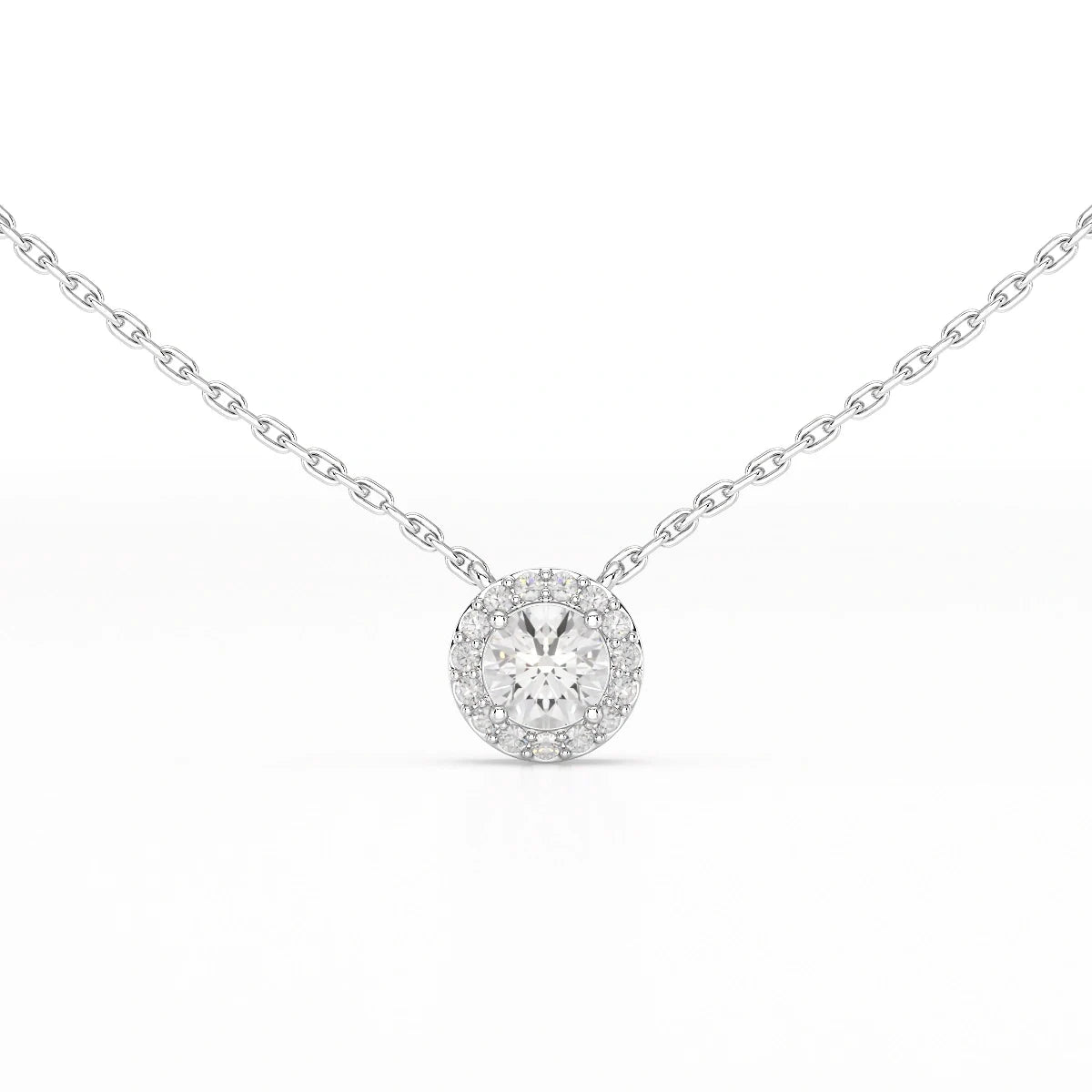 0.60 CT Round Cut Halo Lab Diamond Chain Pendant