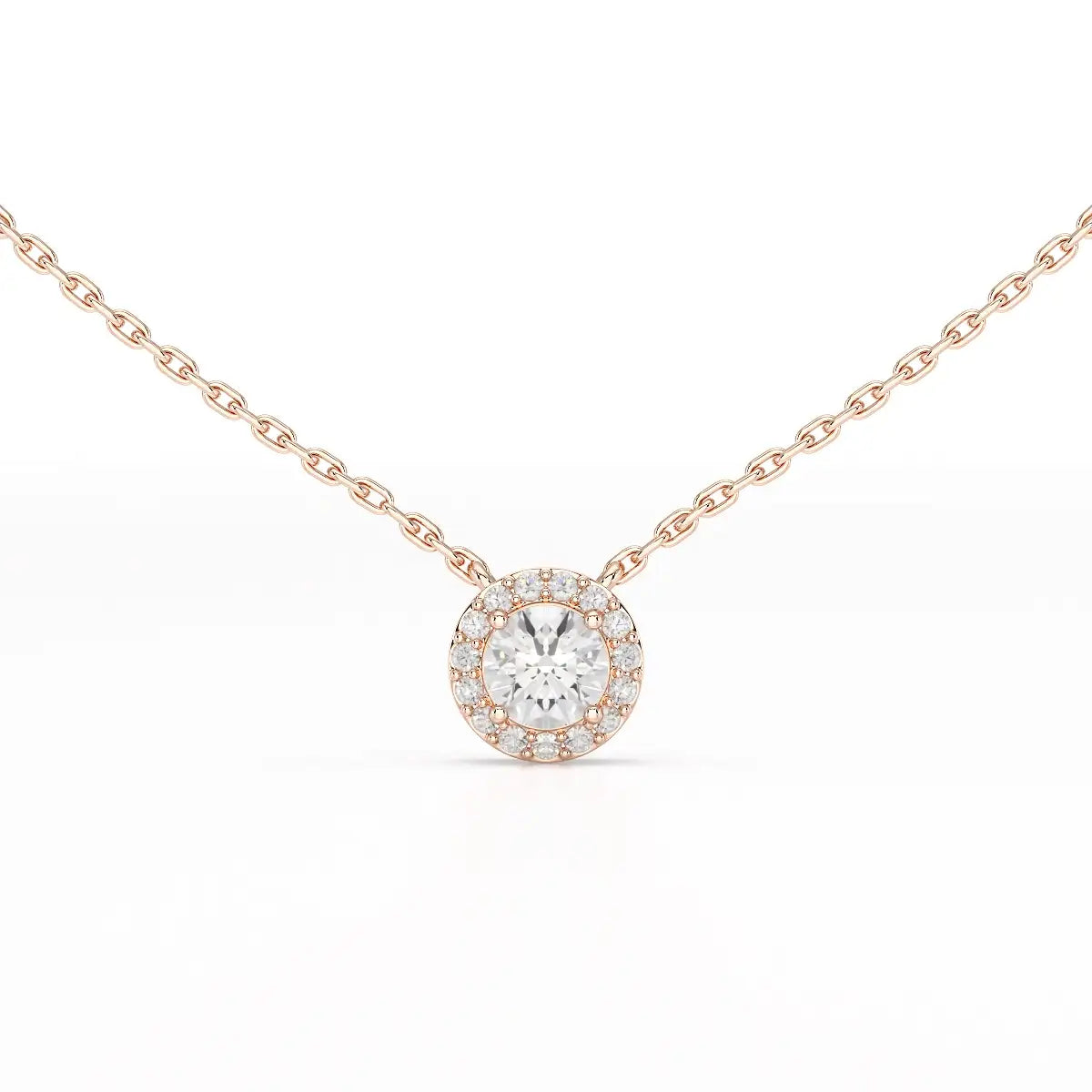 0.60 CT Round Cut Halo Lab Diamond Chain Pendant