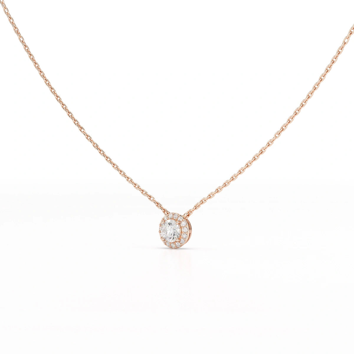 0.60 CT Round Cut Halo Lab Diamond Chain Pendant