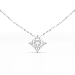 0.70 CT Princess Cut Halo Chain Pendant with Round Diamonds