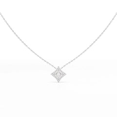 0.70 CT Princess Cut Halo Chain Pendant with Round Diamonds