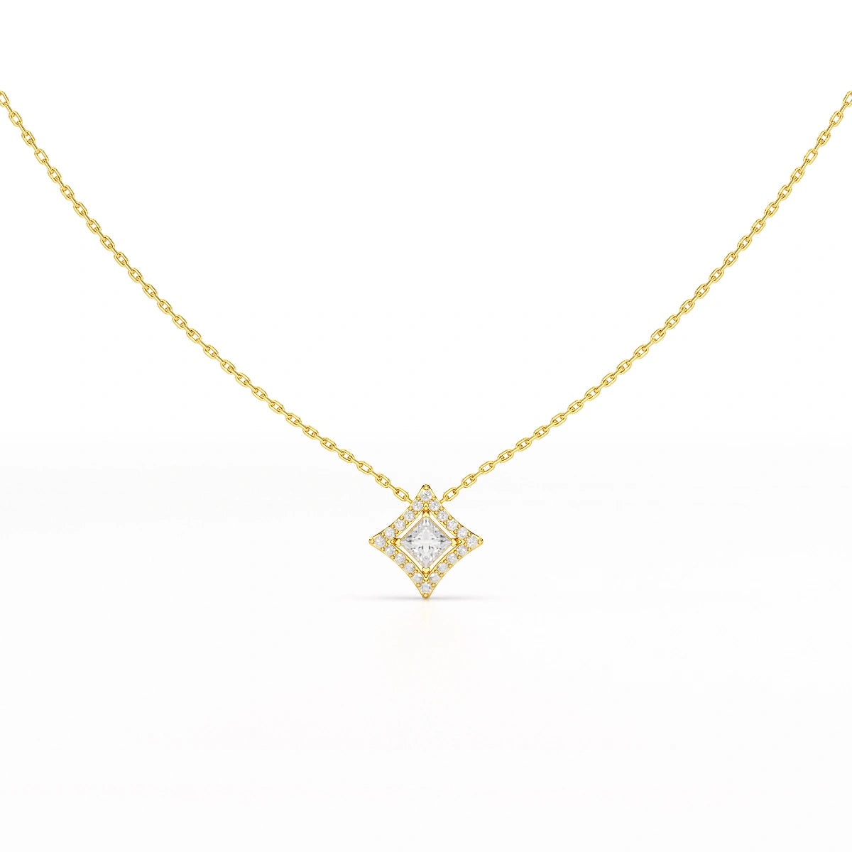 0.70 CT Princess Cut Halo Chain Pendant with Round Diamonds