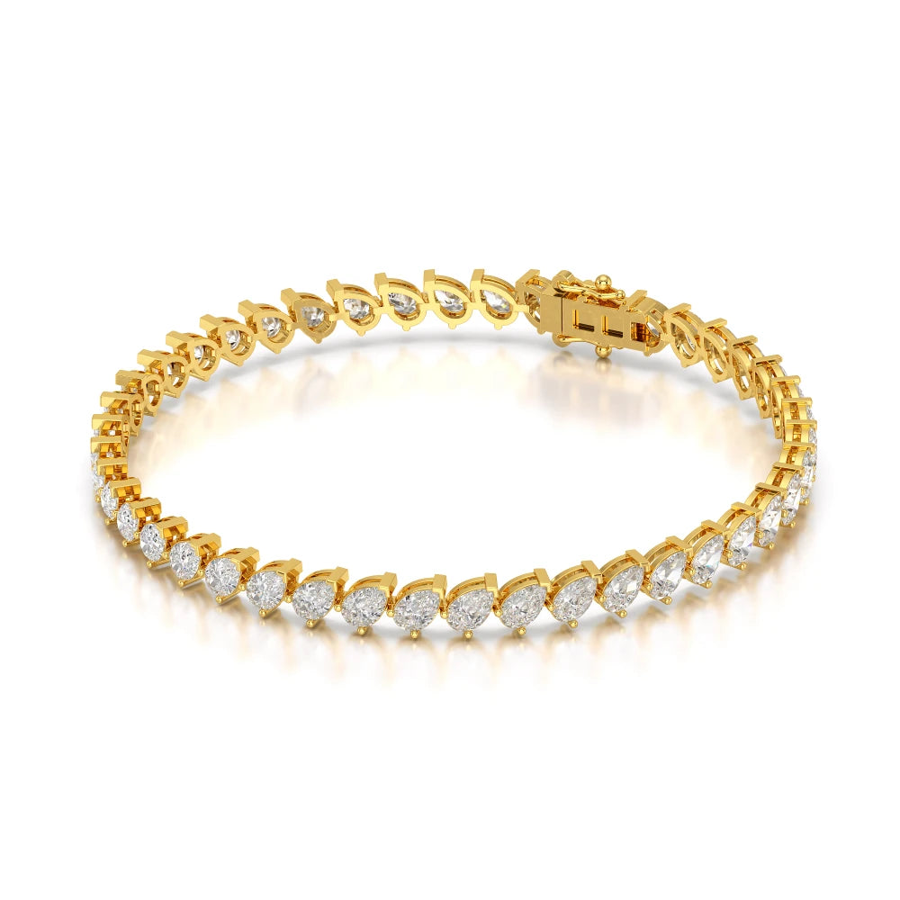 7.30 CT Pear Cut Diamond Bezel Tennis Bracelet Yellow Gold