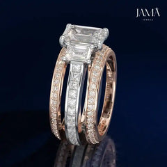 3 Stone Emerald Cut Two-Tone Lab Diamond Ring