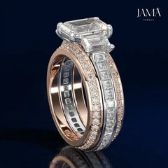 3 Stone Emerald Cut Two-Tone Lab Diamond Ring