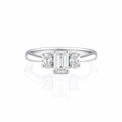 1.05 CT Emerald & Oval Three Stone Diamond Ring