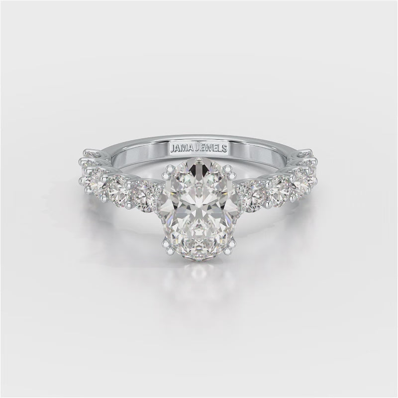 3.40 CT Oval Cut Ring with Round Diamonds in Pave Setting