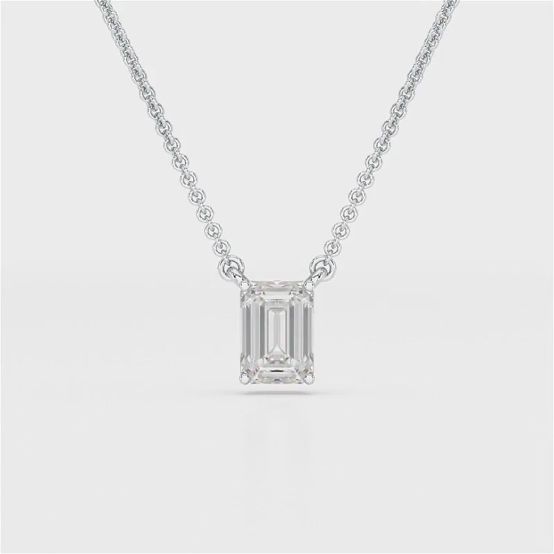 1 CT Emerald Cut Lab Grown Diamond Solitaire Pendant