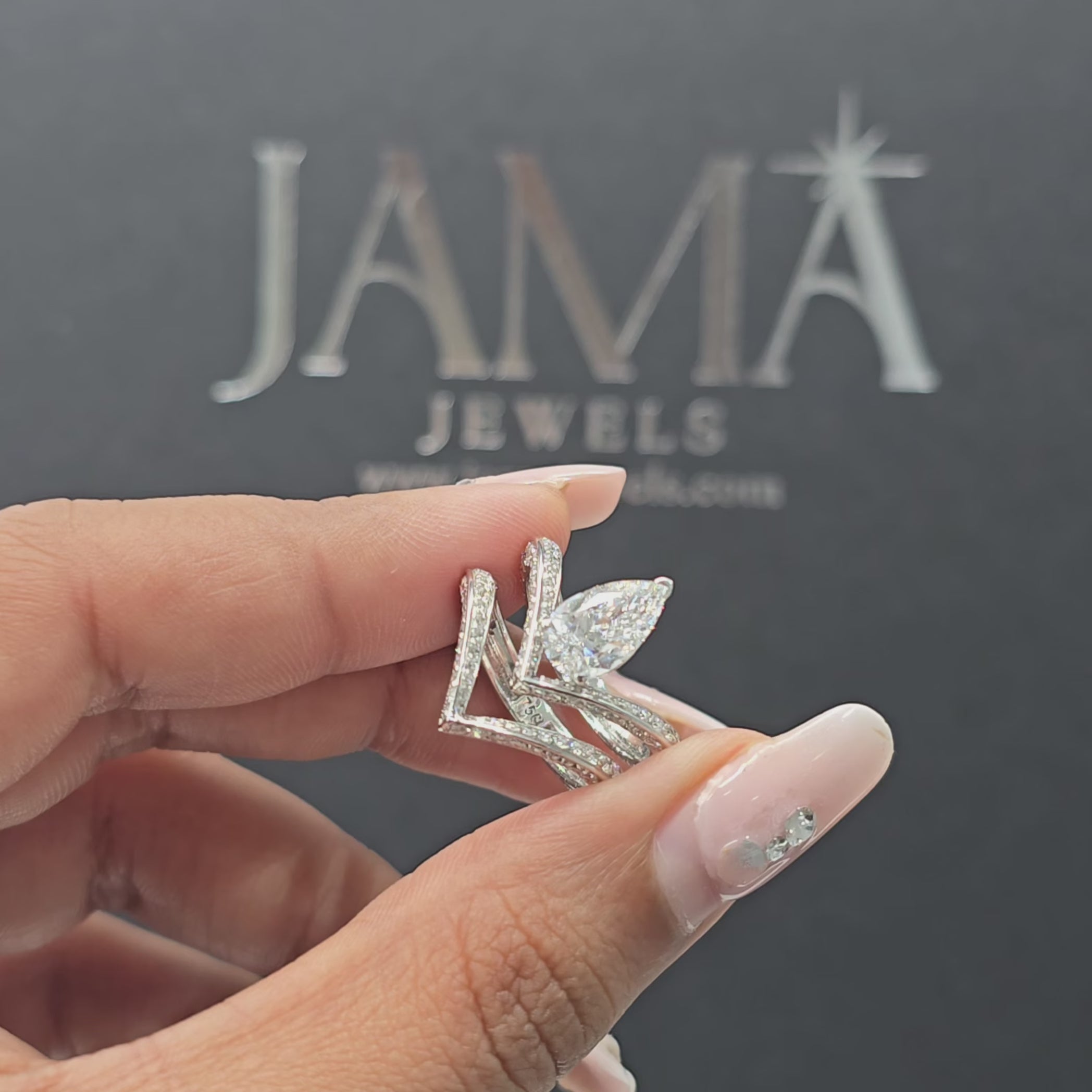 3.10 CT V-Shape Lab Diamond Pear Drop Ring (Ready for Delivery)