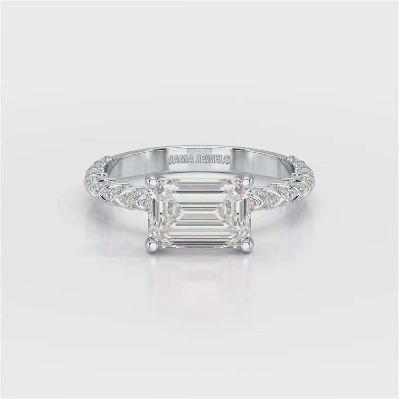 2.40 CT Straight Emerald Cut Lab Diamond Ring