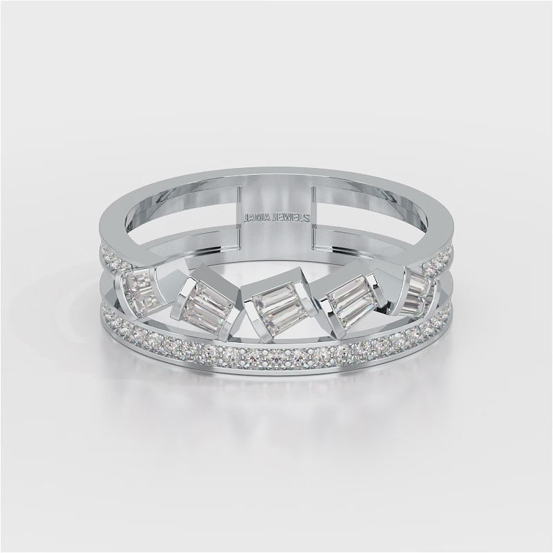 0.50 CT Two Row Ring with Round and Taper Cut Diamonds