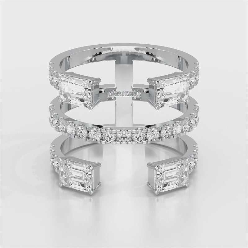 2.83 CT Three Layer Emerald Cut Lab Diamond Ring