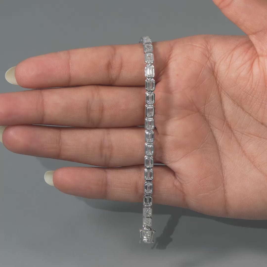 9.90 CT Emerald Cut East-West Bezel Diamond Tennis Bracelet